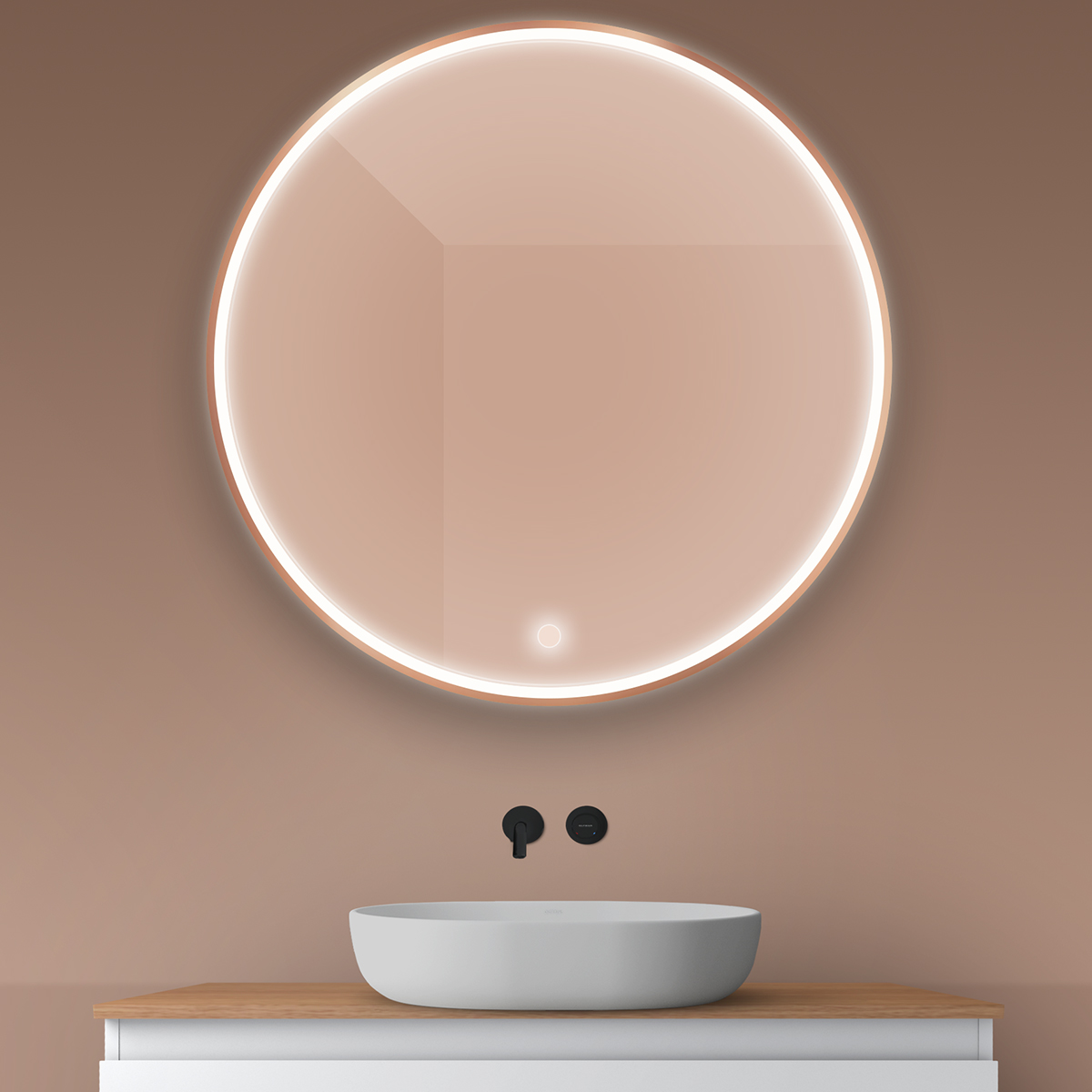 Oltens Nordlis Spiegel 100x100 cm rund mit Beleuchtung mit Spiegelheizung 64102610