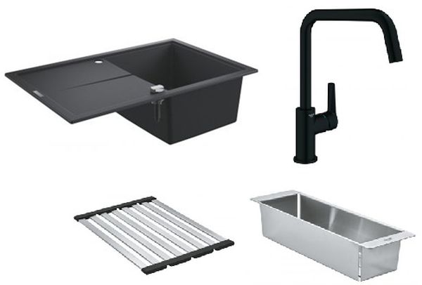 Set Granitspüle Grohe K400 31639AP0, Küchenarmatur Grohe Start 304702430, 40853SD0, 40854SD0