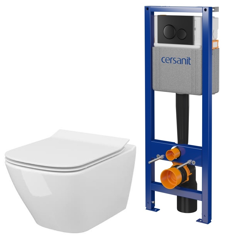 Set WC-Becken mit Absenkautomatik-Sitz Cersanit City S701-405, Verdeckter Rahmen mit Betätigungsplatte Cersanit S701-779