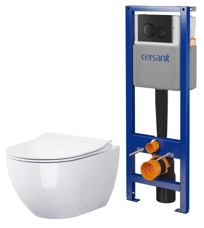 Set WC-Becken mit Absenkautomatik-Sitz Cersanit Zen S701-428, Verdeckter Rahmen mit Betätigungsplatte Cersanit S701-779
