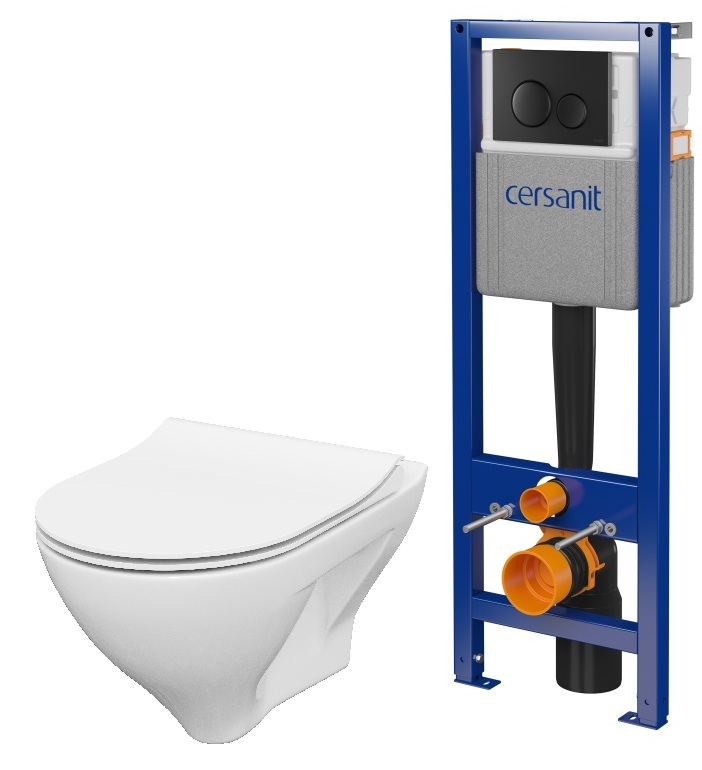 Set WC-Becken mit Absenkautomatik-Sitz Cersanit Mille S701-453, Verdeckter Rahmen mit Betätigungsplatte Cersanit S701-779