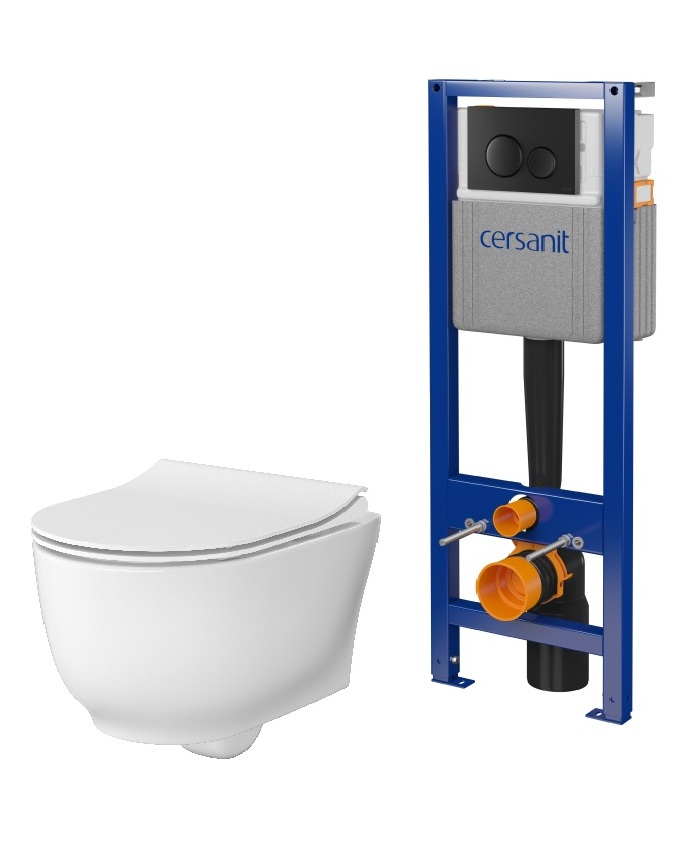 Set WC-Becken mit Absenkautomatik-Sitz Cersanit Luna S701-871, Verdeckter Rahmen mit Betätigungsplatte Cersanit S701-779