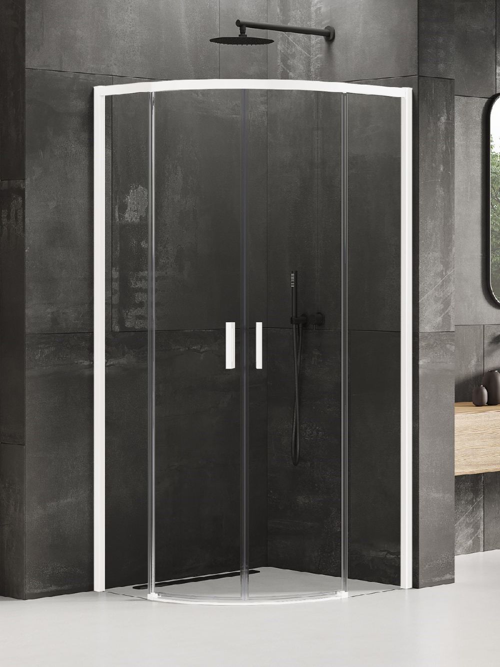 New Trendy Prime Dusche 80x80 cm halbrund weiß Matte/durchsichtiges Glas K-3560