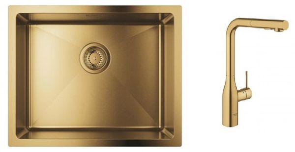 Set Küchenarmatur Grohe Essence 30270GN0, Stahlspüle Grohe K700 31574GN1