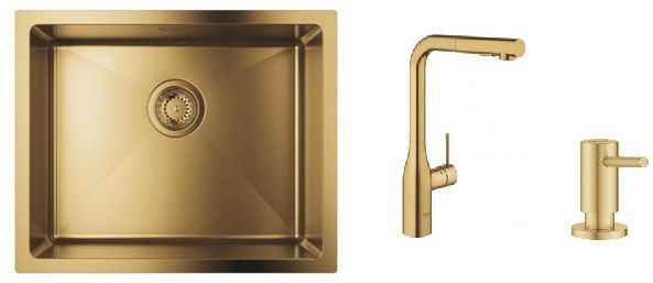 Set Küchenarmatur Grohe Essence 30270GN0, Stahlspüle Grohe K700 31574GN1, 40535GN0