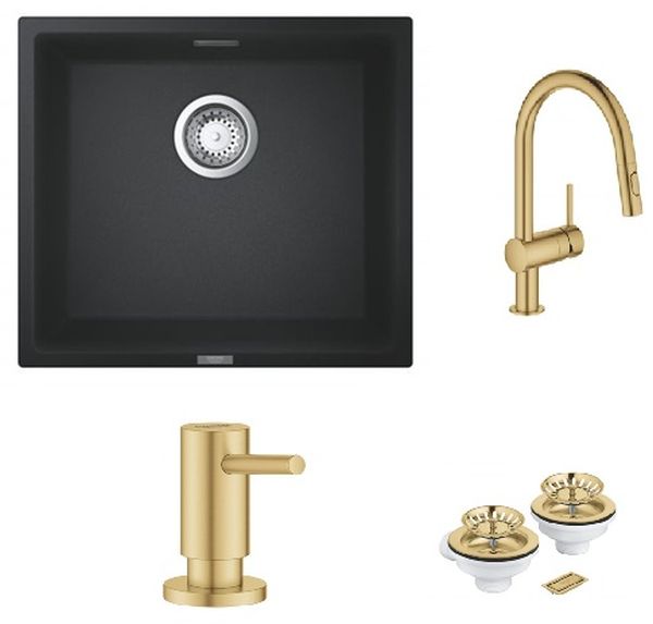 Set Küchenarmatur Grohe Minta 32321GN2, Granitspüle Grohe K700 31653AP0, 40535GN0, 40997GN0