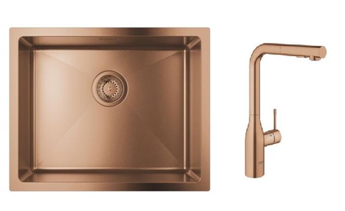 Set Küchenarmatur Grohe Essence 30270DL0, Stahlspüle Grohe K700U 31574DL1