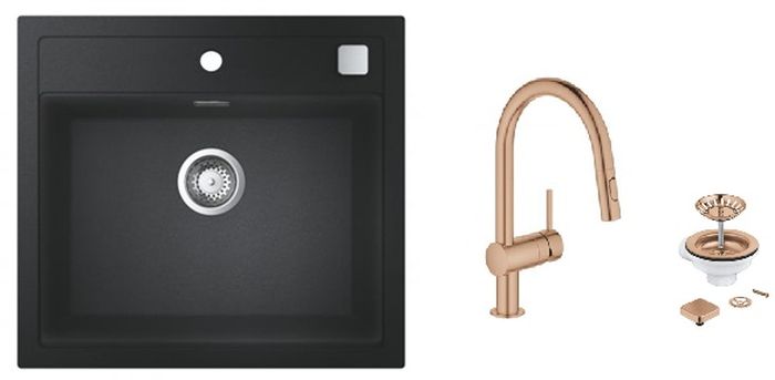 Set Granitspüle Grohe K700 31651AP0, Küchenarmatur Grohe Minta 32321DL2, 40400DL0