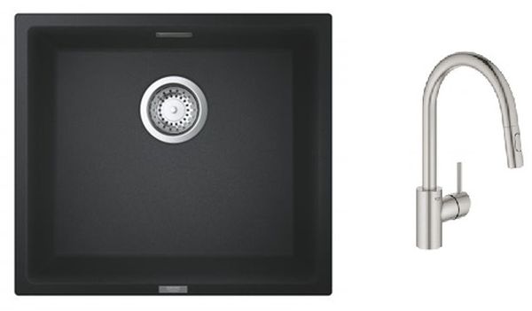 Set Küchenarmatur Grohe Concetto 31483DC2, Granitspüle Grohe K700 31653AP0