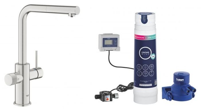 Set Wasserhahn mit Wasserfilter Grohe Blue 30601DC0, Untertischfilter Grohe Blue 40875000