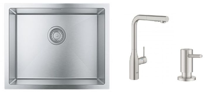 Set Küchenarmatur Grohe Essence 30270DC0, Edelstahlspüle Grohe K700 31726SD0, 40535DC0