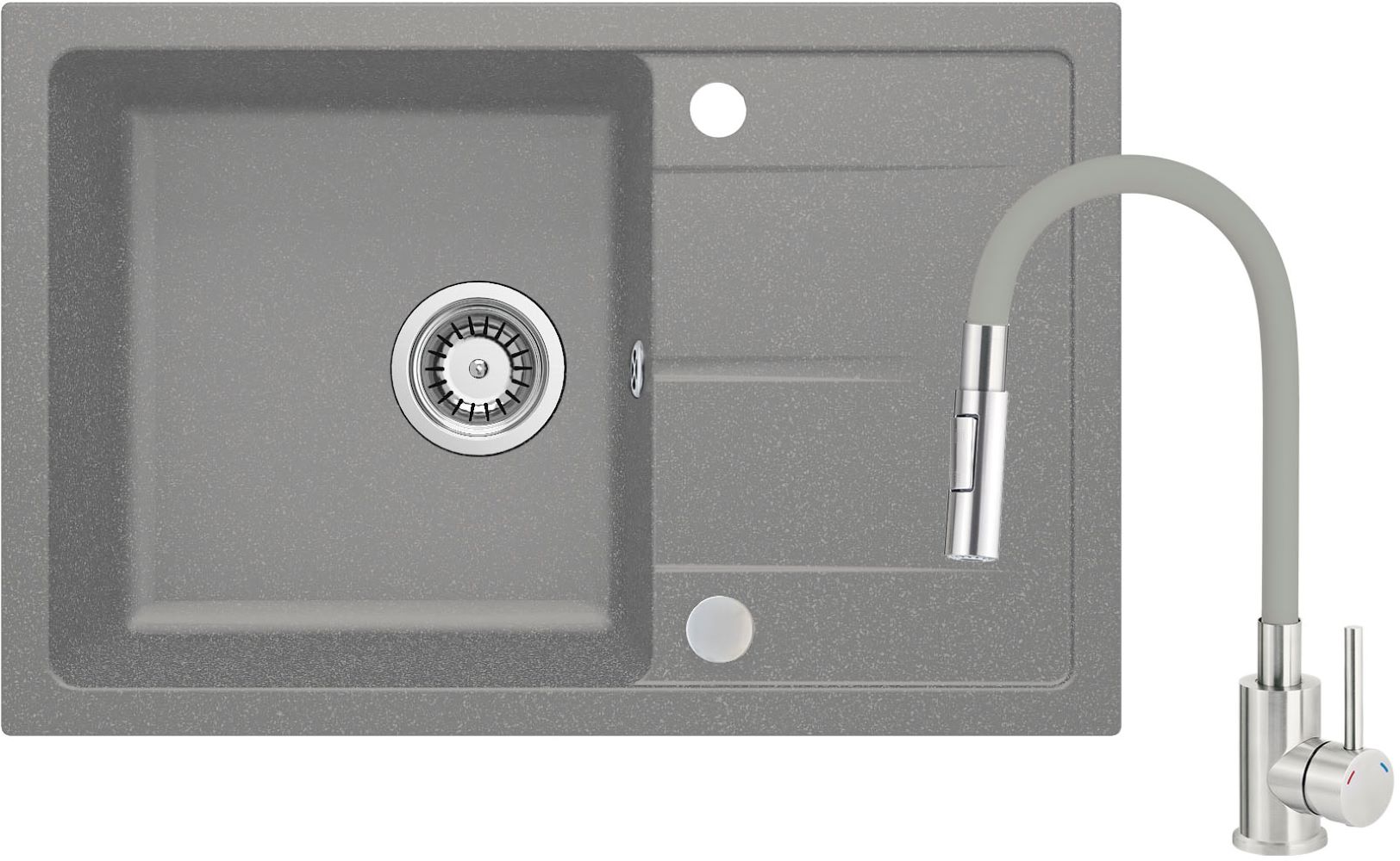 Deante Leda Waschbecken mit Wasserhahn grau/stahl ZRDGS113