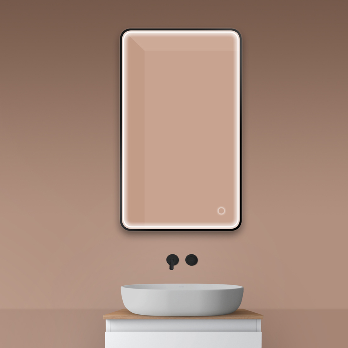 Oltens Nordlis Spiegel 60x100 cm rechteckig mit Beleuchtung mit Spiegelheizung schwarz 64117300