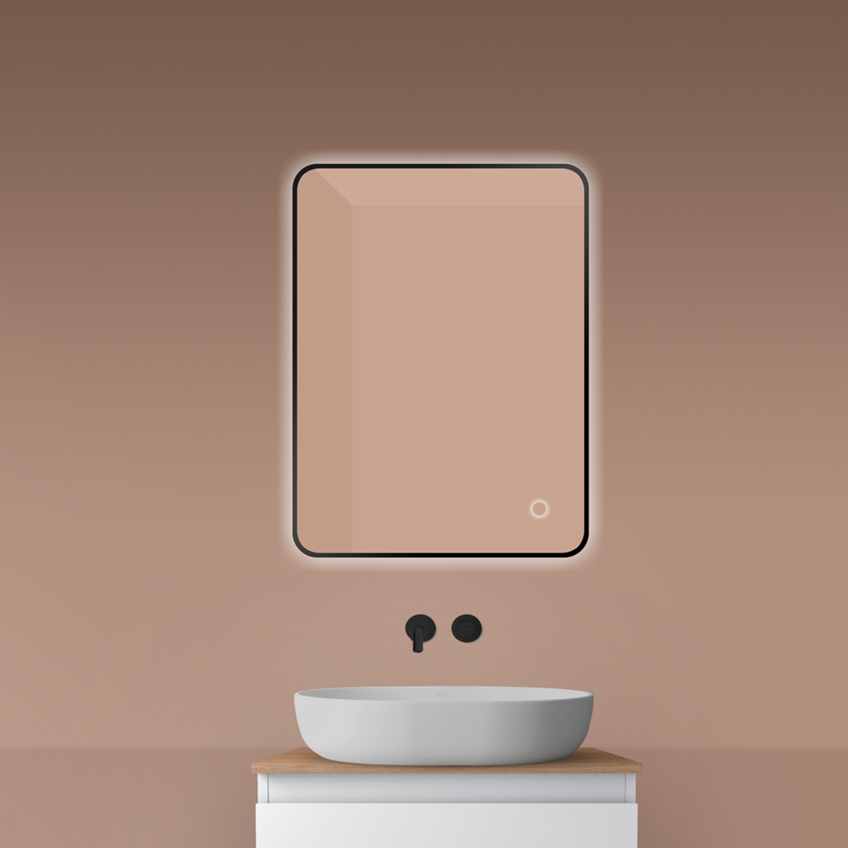 Oltens Nordlis Spiegel 60x80 cm rechteckig mit Beleuchtung mit Spiegelheizung schwarz 64119300