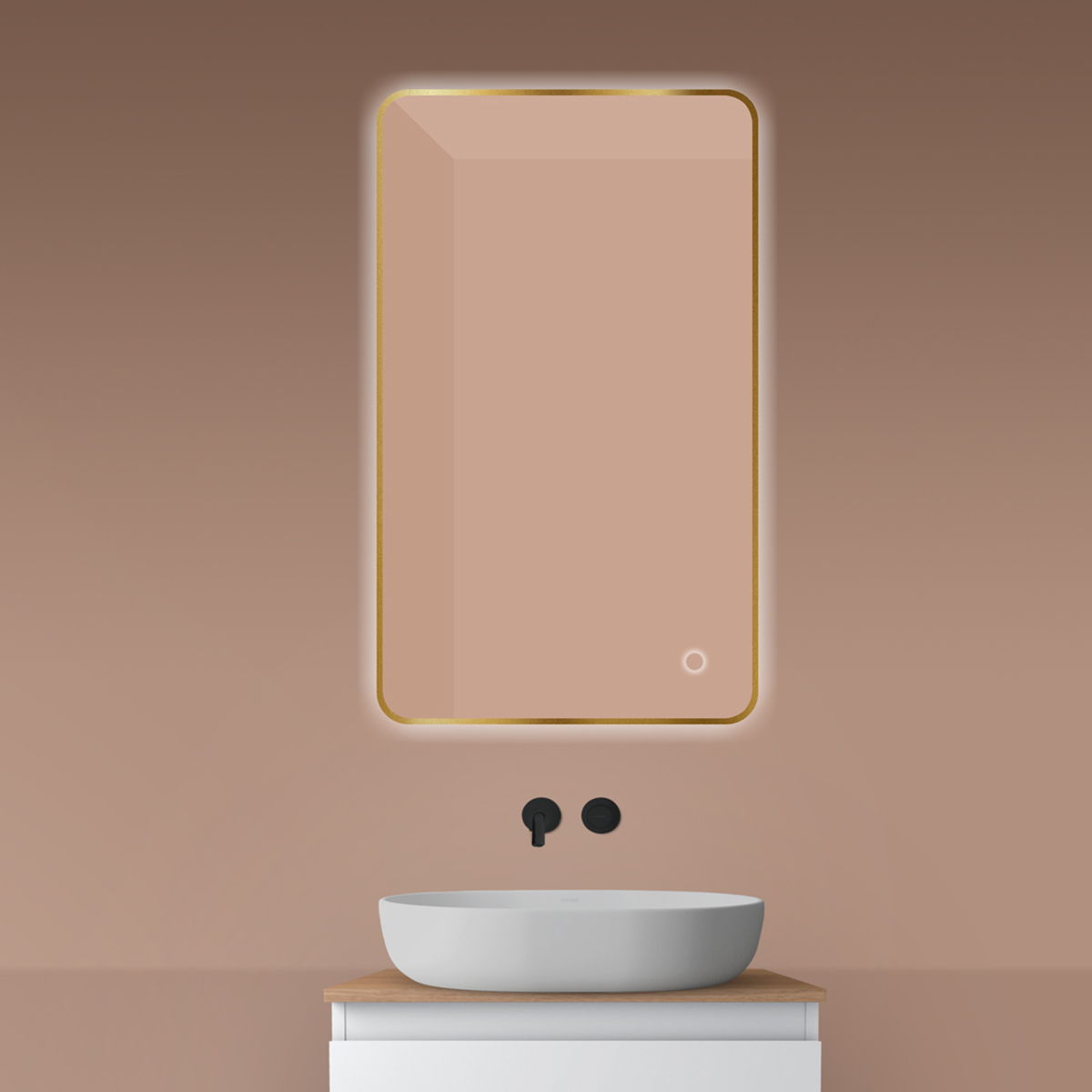 Oltens Nordlis Spiegel 60x100 cm rechteckig mit Beleuchtung mit Spiegelheizung gold 64120810