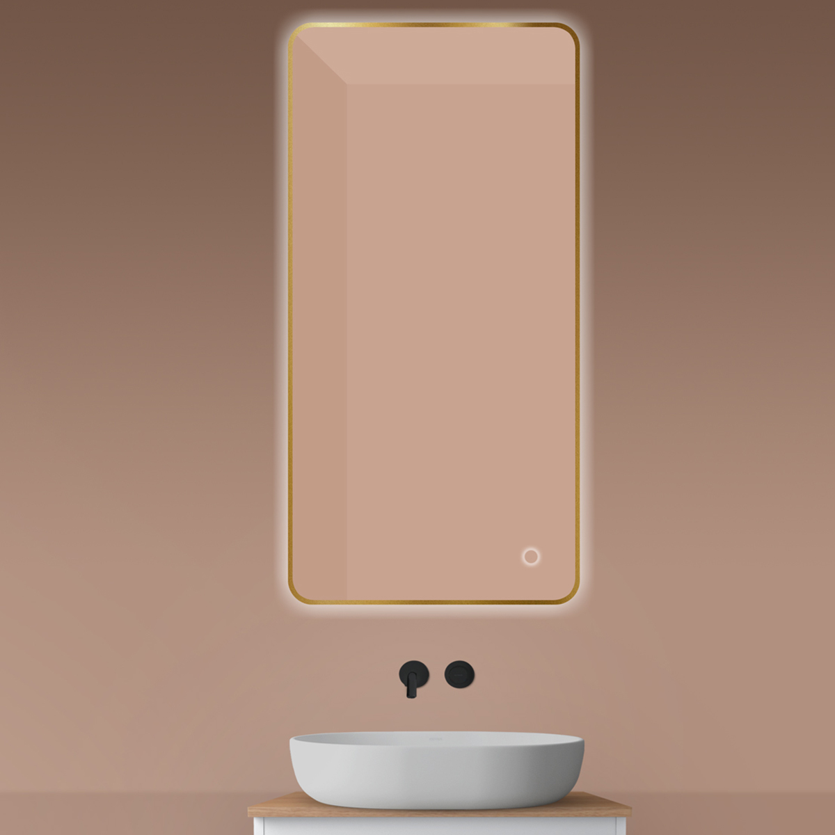 Oltens Nordlis Spiegel 60x120 cm rechteckig mit Beleuchtung mit Spiegelheizung gold 64121810