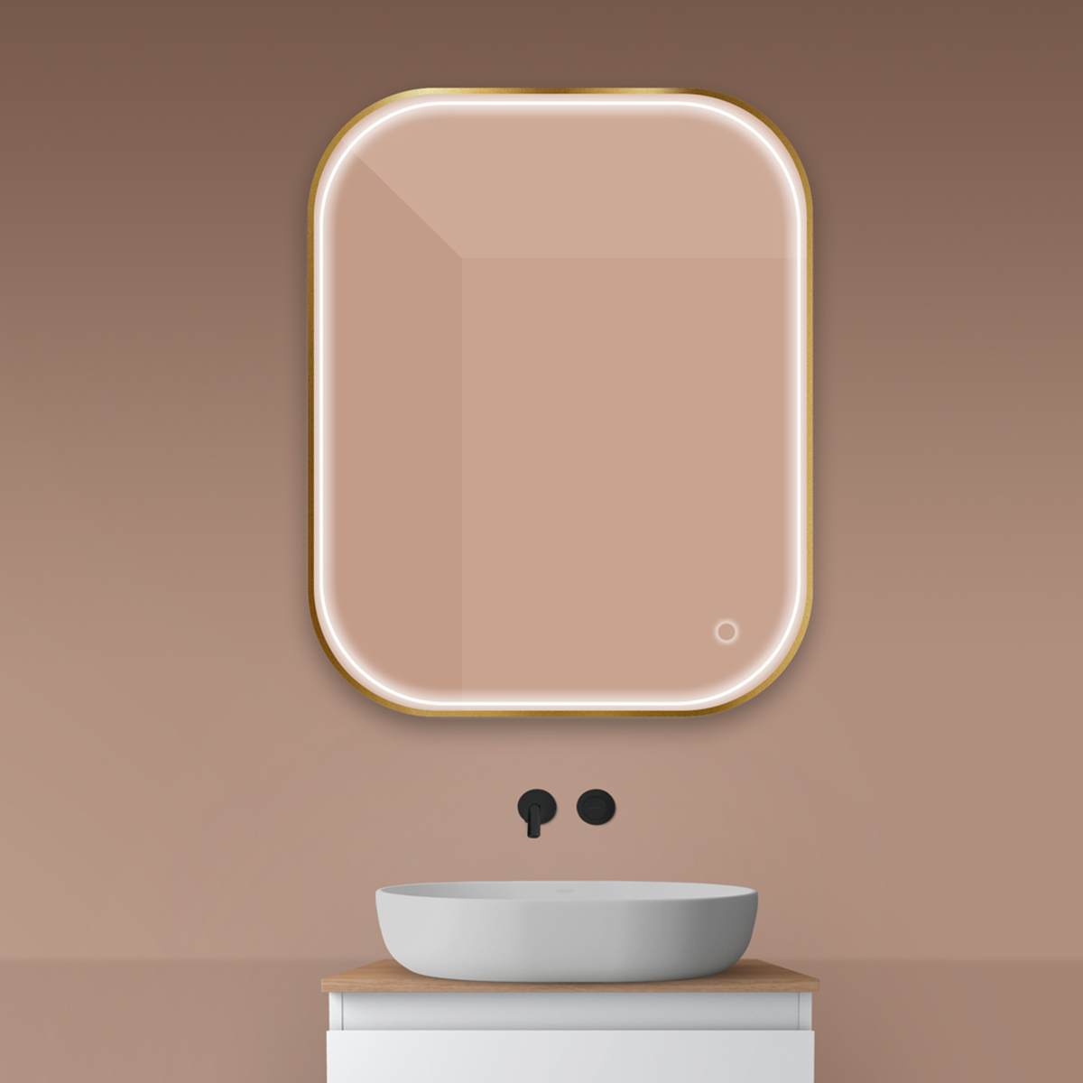 Oltens Nordlis Spiegel 80x100 cm rechteckig mit Beleuchtung mit Spiegelheizung gold 64124810