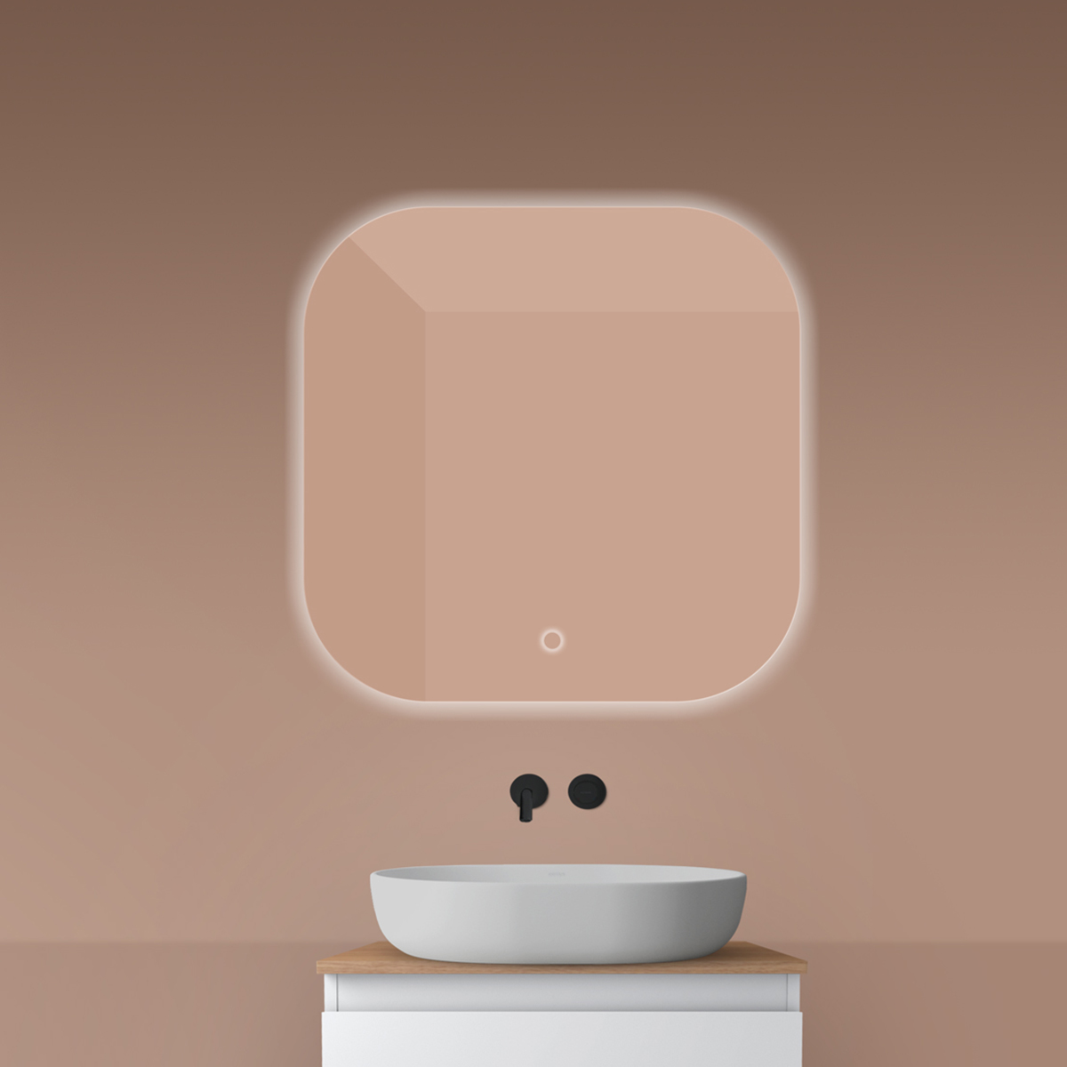 Oltens Nordlis Spiegel 80x80 cm quadratisch mit Beleuchtung mit Spiegelheizung 64125000