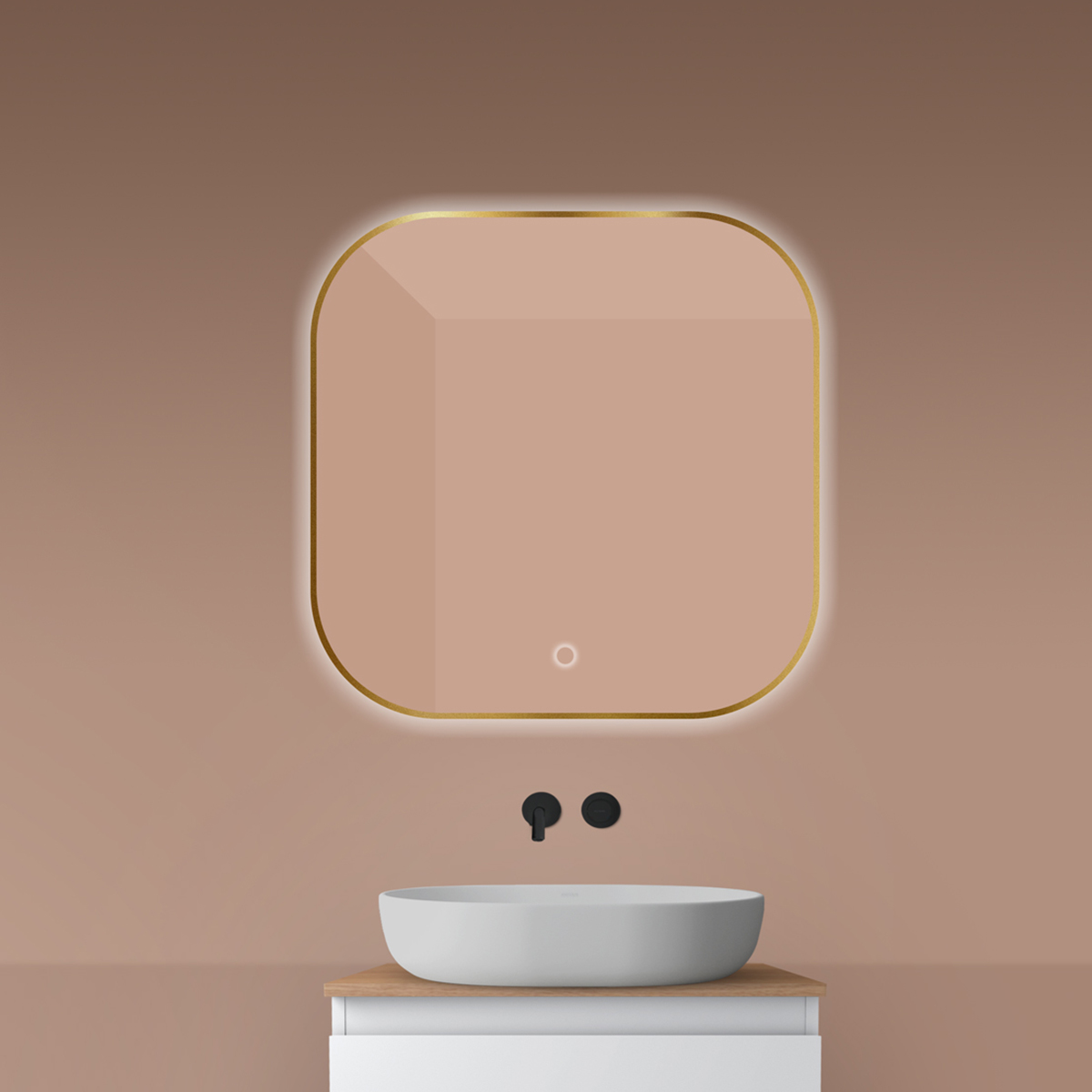 Oltens Nordlis Spiegel 80x80 cm quadratisch mit Beleuchtung mit Spiegelheizung gold 64125810