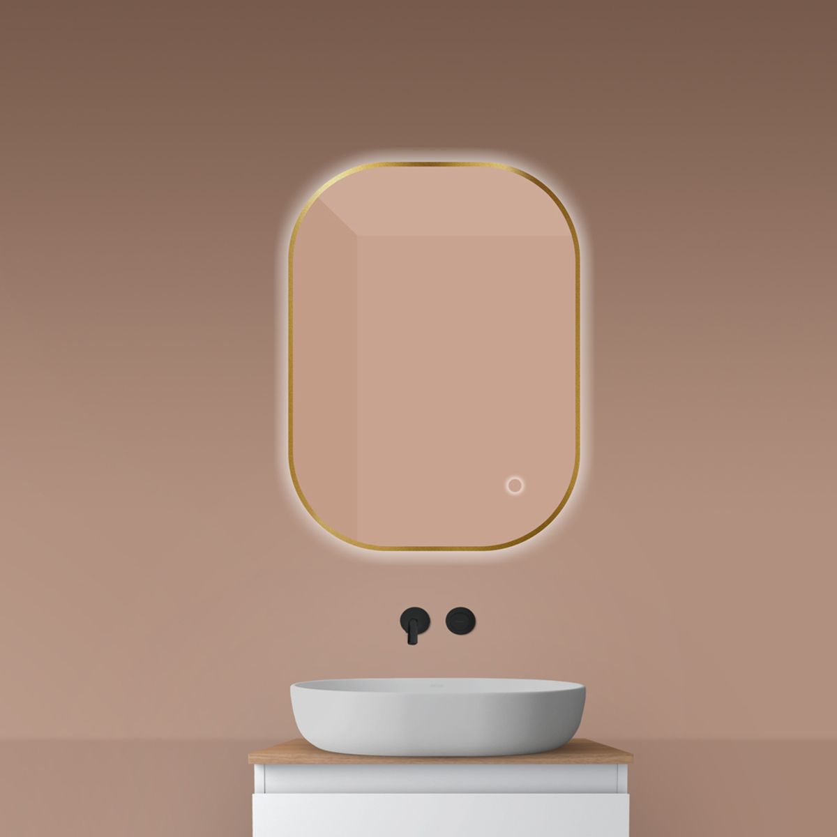 Oltens Nordlis Spiegel 60x80 cm rechteckig mit Beleuchtung mit Spiegelheizung gold 64126810