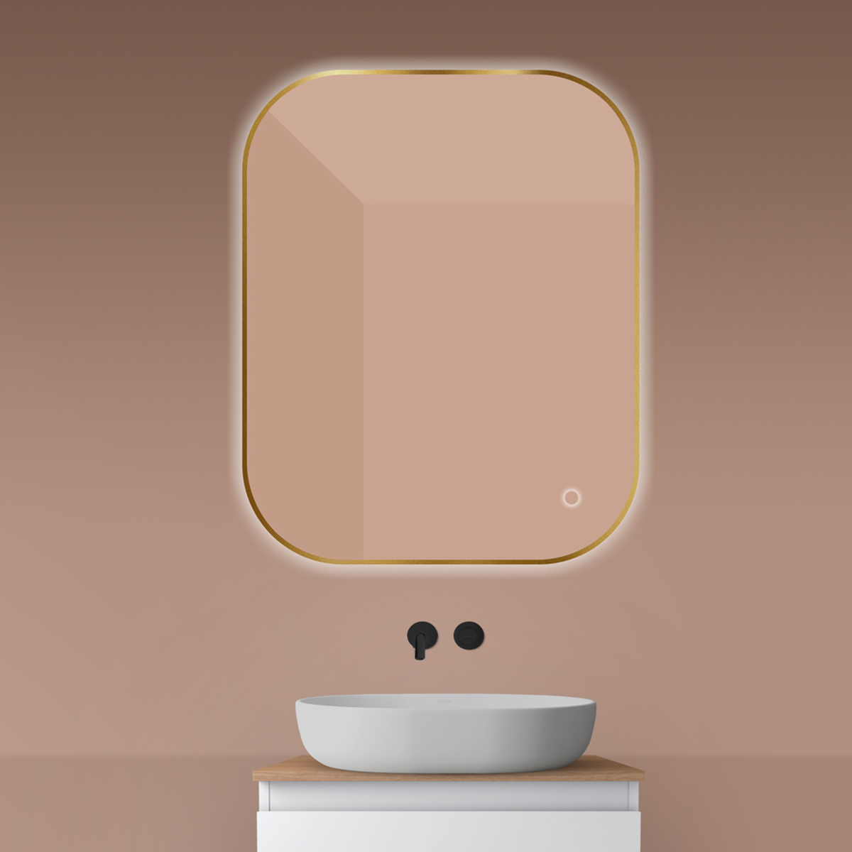 Oltens Nordlis Spiegel 80x100 cm rechteckig mit Beleuchtung mit Spiegelheizung gold 64127810