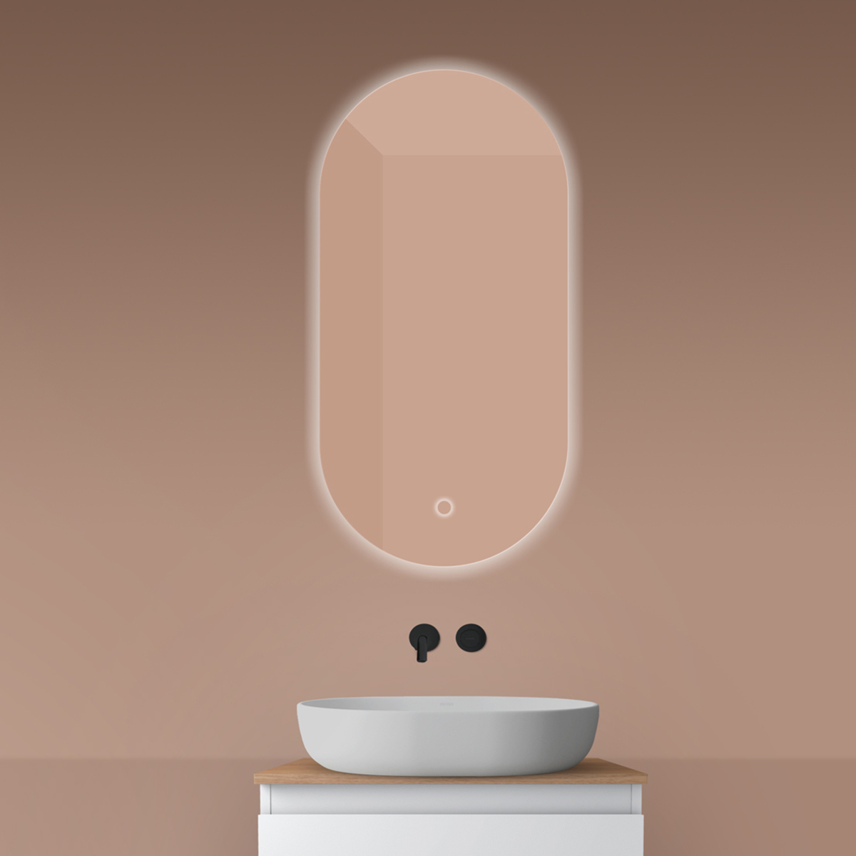 Oltens Nordlis Spiegel 50x100 cm oval mit Beleuchtung mit Spiegelheizung 64129000