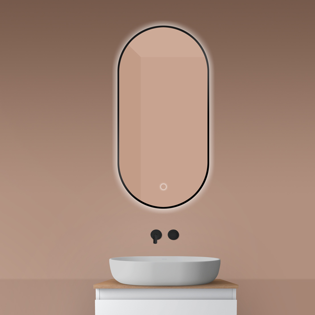 Oltens Nordlis Spiegel 50x100 cm oval mit Beleuchtung mit Spiegelheizung schwarz 64129300