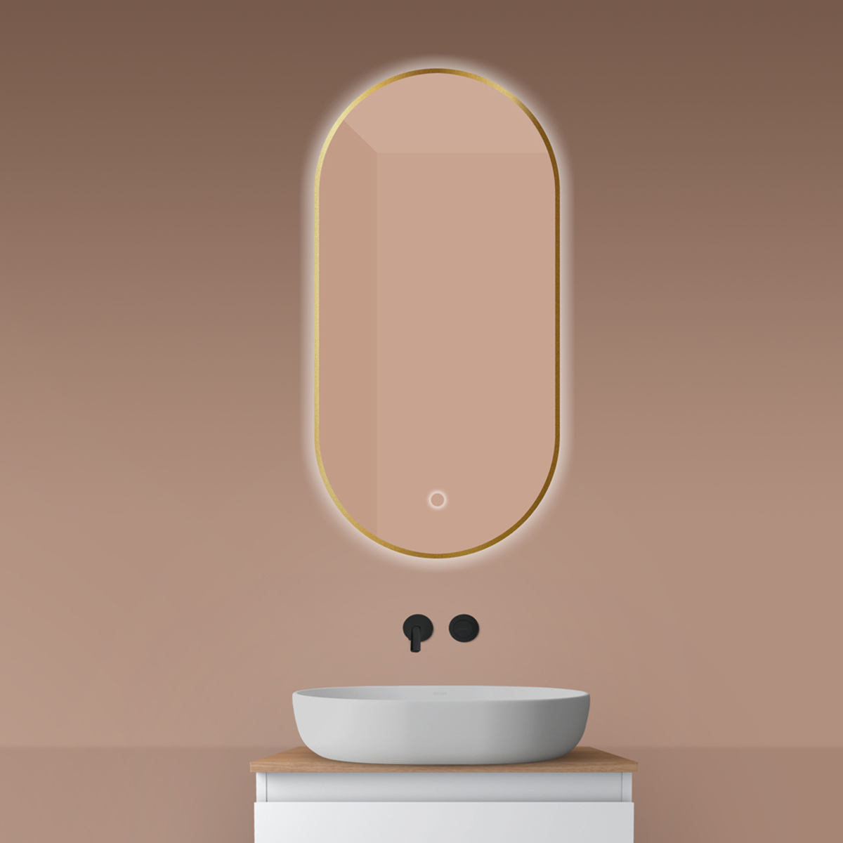 Oltens Nordlis Spiegel 50x100 cm oval mit Beleuchtung mit Spiegelheizung gold 64129810