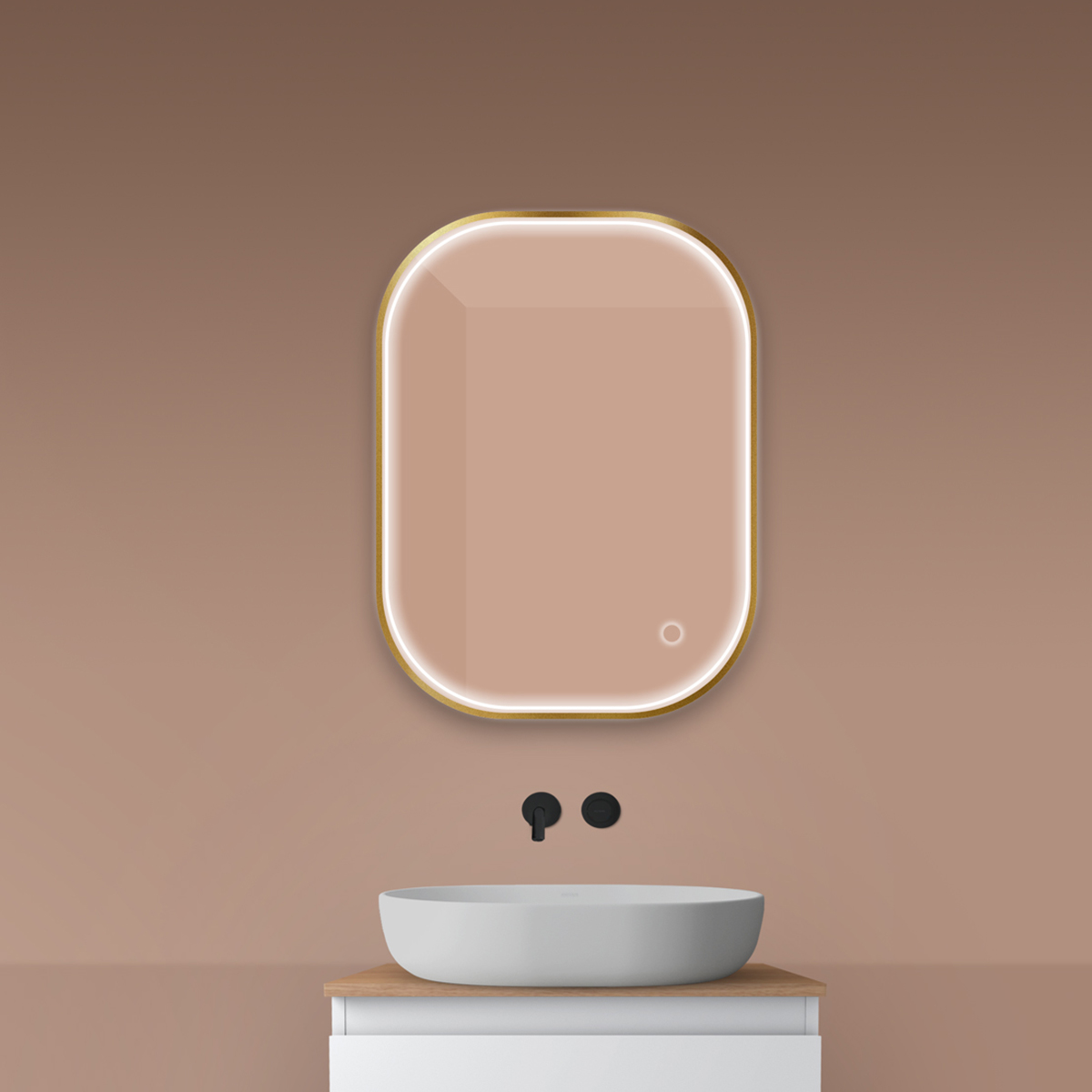 Oltens Nordlis Spiegel 60x80 cm rechteckig mit Beleuchtung mit Spiegelheizung gold 64123810