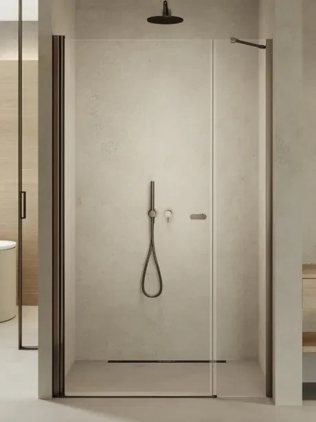 New Trendy New Soleo Duschtüren 150 cm aufklappbar gunmetal gebürstet/durchsichtiges Glas D-0999A-WP