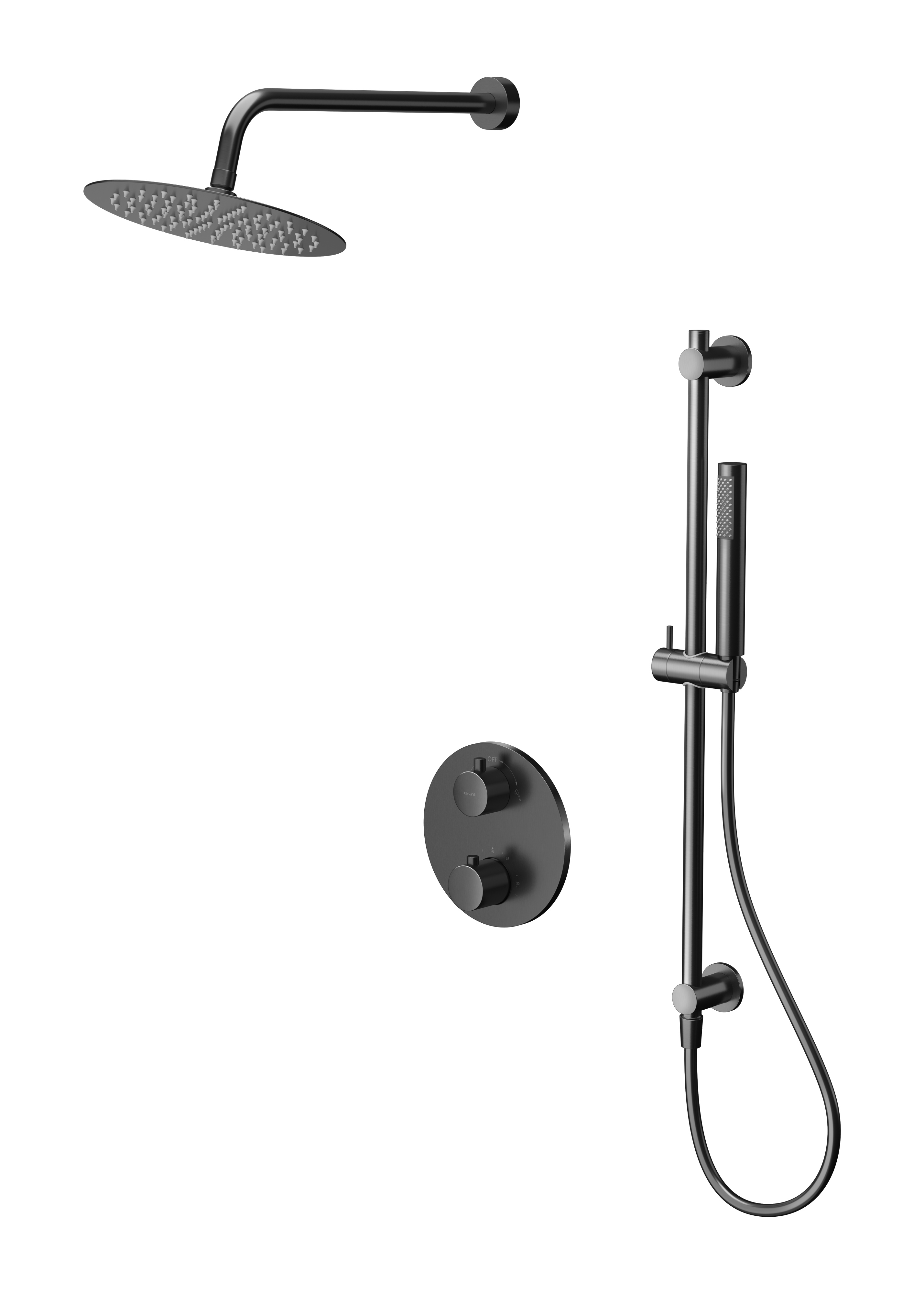 Cersanit Zen Duschset Unterputz mit Thermostat mit Kopfbrause schwarz-graphit S952-046
