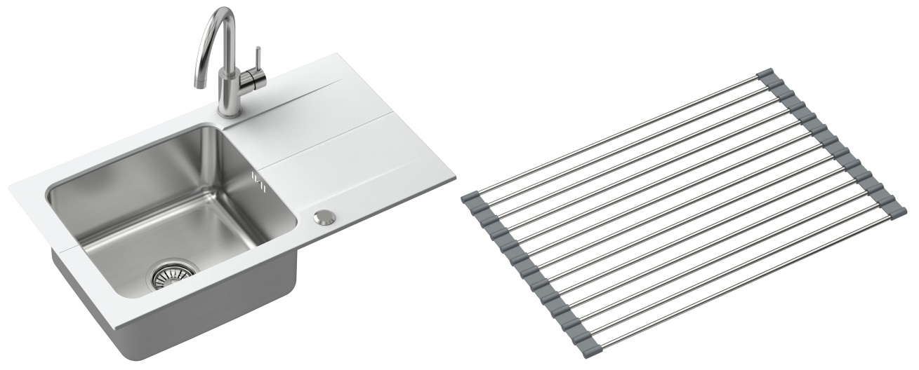 Satz waschbecken aus Granit und Stahl Quadron Edward FUS_E7844BI_3623500BS, tropfeinsatz Quadron Q R3825GR_MP