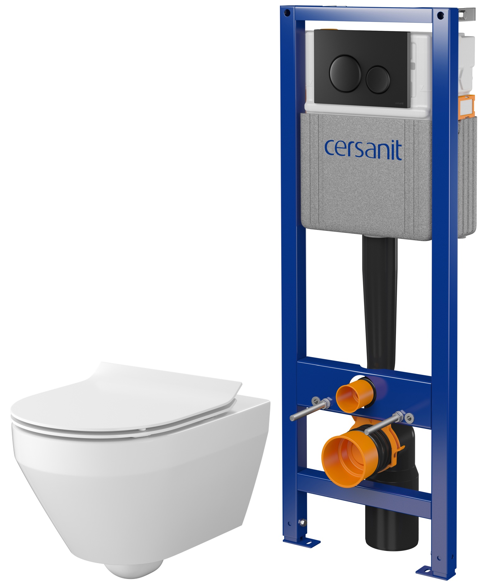 Set WC-Becken mit Absenkautomatik-Sitz Cersanit Crea S701-927, Verdeckter Rahmen mit Betätigungsplatte Cersanit S701-779