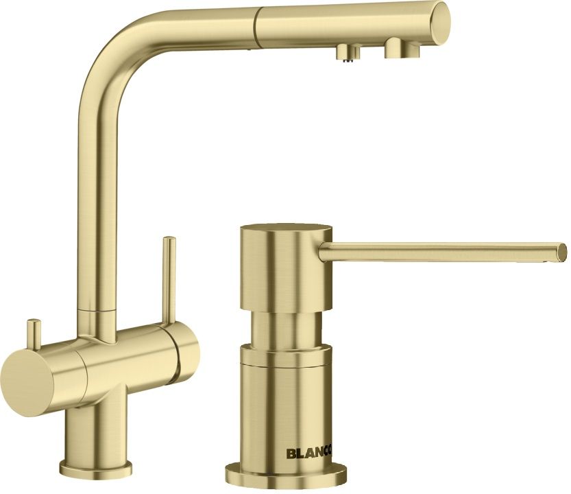 Set Wasserhahn mit Wasserfilter Blanco Fontas-S II Filter 526694, Flüssigkeitsspender Blanco Lato 526699