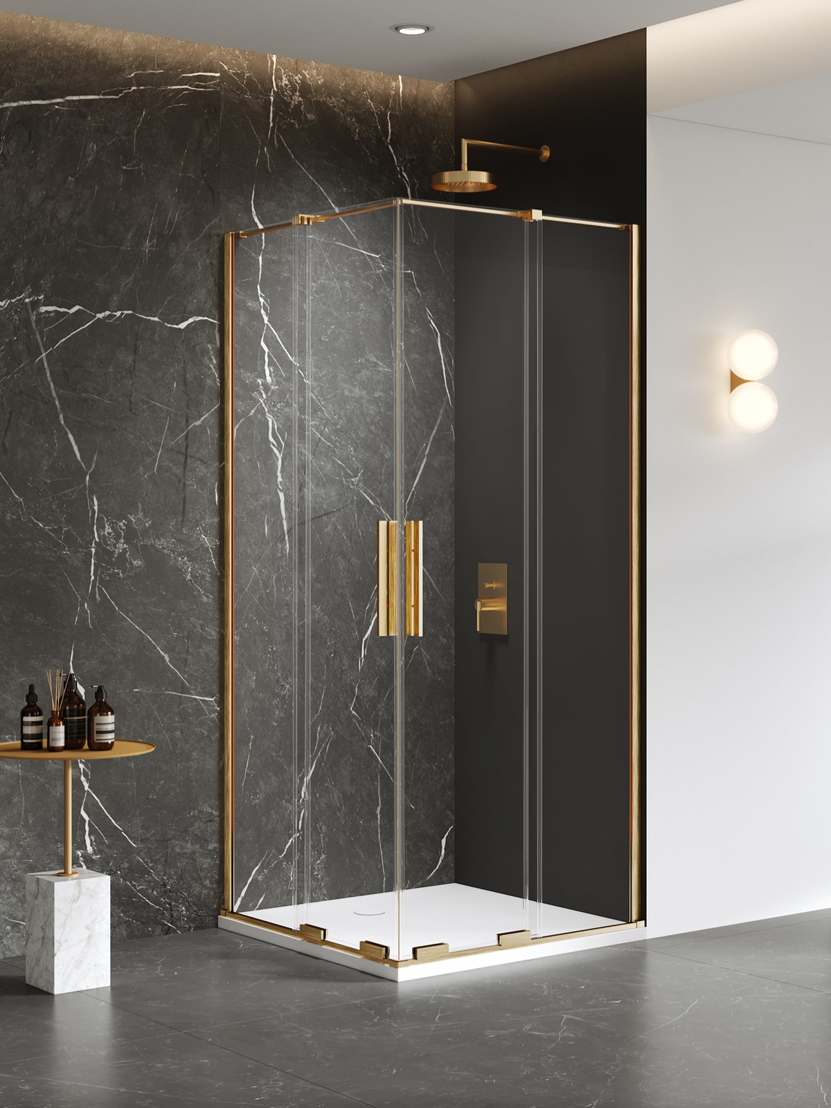 New Trendy Smart Dusche 100x80 cm rechteckig gold gebürstet/durchsichtiges Glas EXK-7597