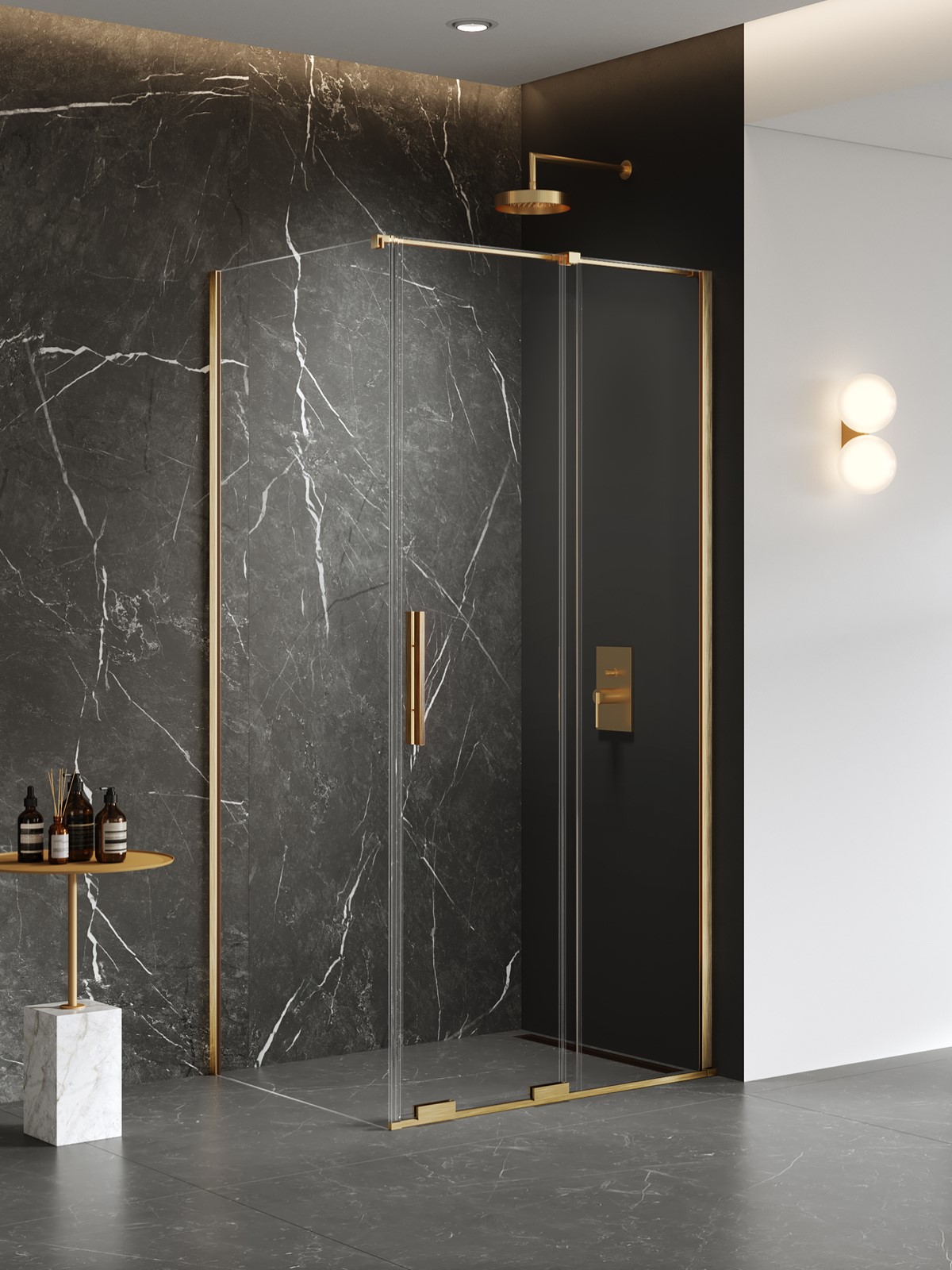 New Trendy Smart Dusche 100x80 cm rechteckig gold gebürstet/durchsichtiges Glas EXK-7525