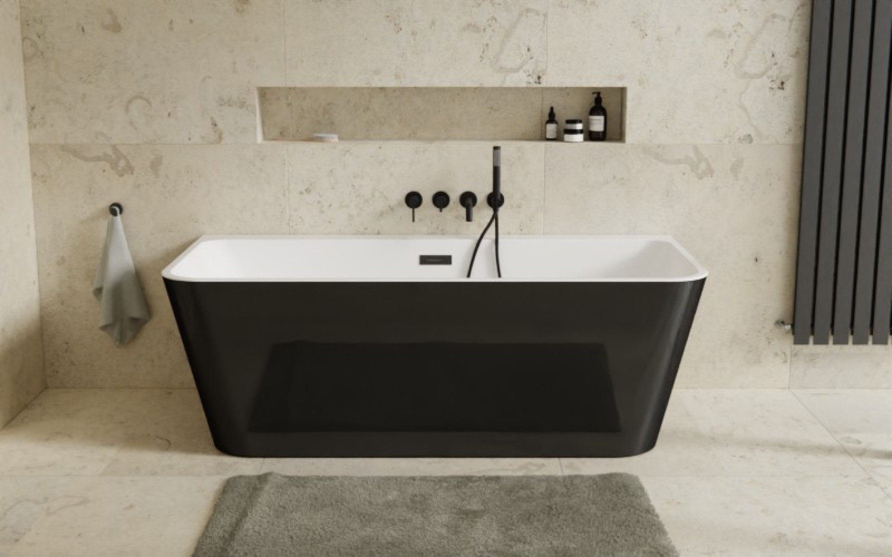 Besco Varya B&W Wandmontierte Badewanne 170x80 cm rechteckig weiß-schwarz-zweifarbig #WAS-170VRMC