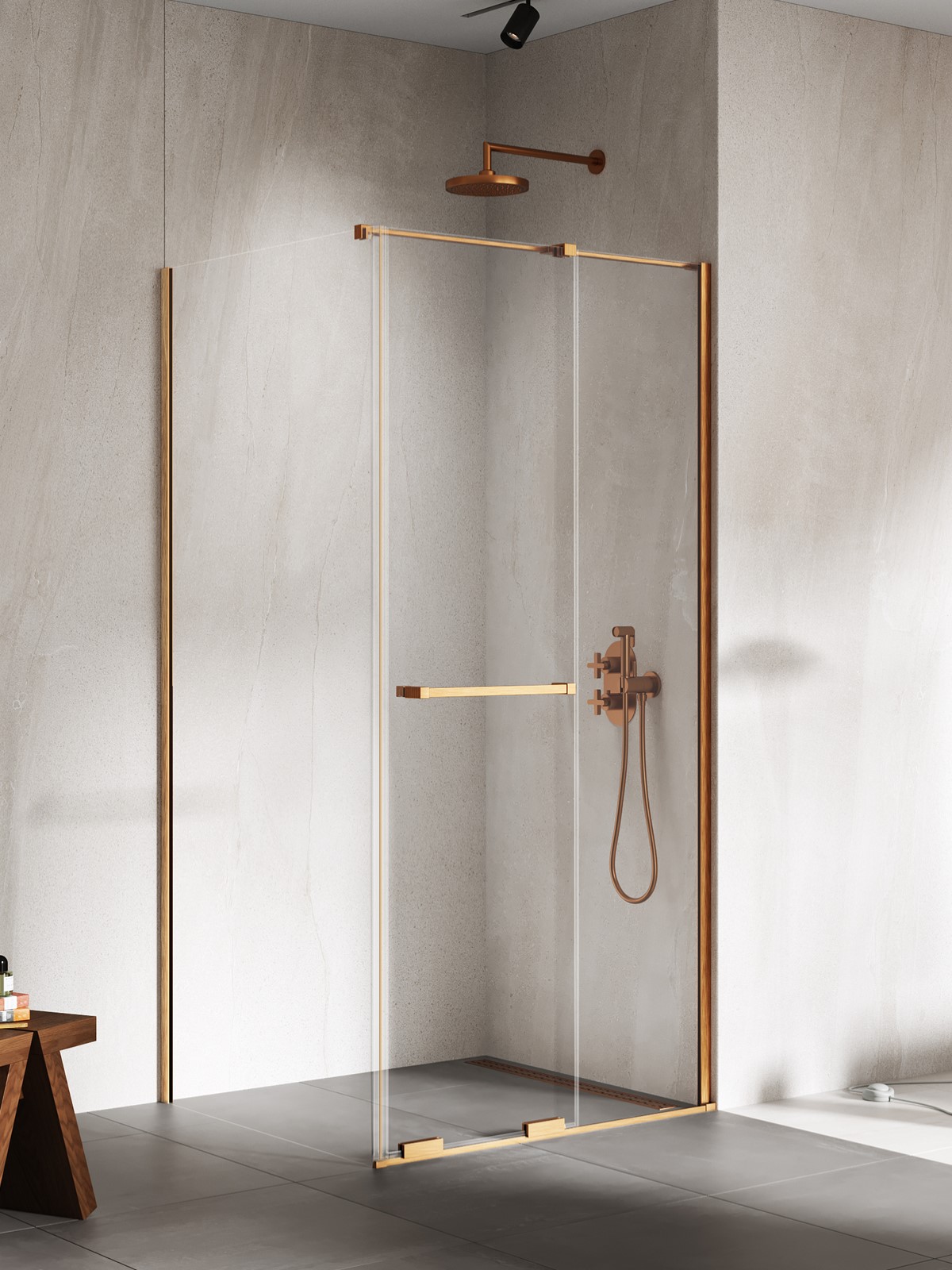 New Trendy Smart Dusche 120x100 cm rechteckig kupfer gebürstet/durchsichtiges Glas EXK-7714