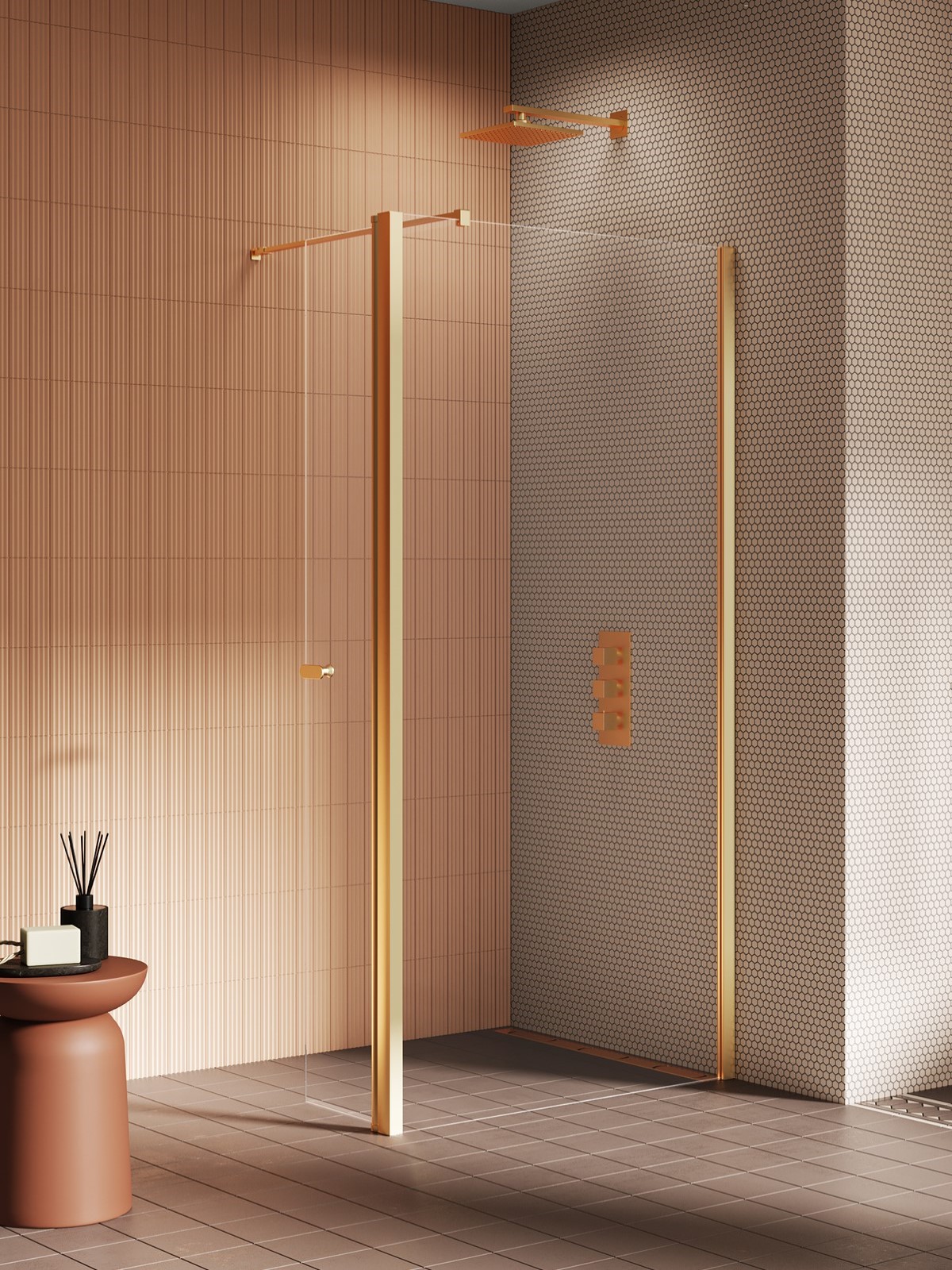 New Trendy New Soleo Gold Brushed Begehbare Duschwand 80 cm gold gebürstet/durchsichtiges Glas K-4335
