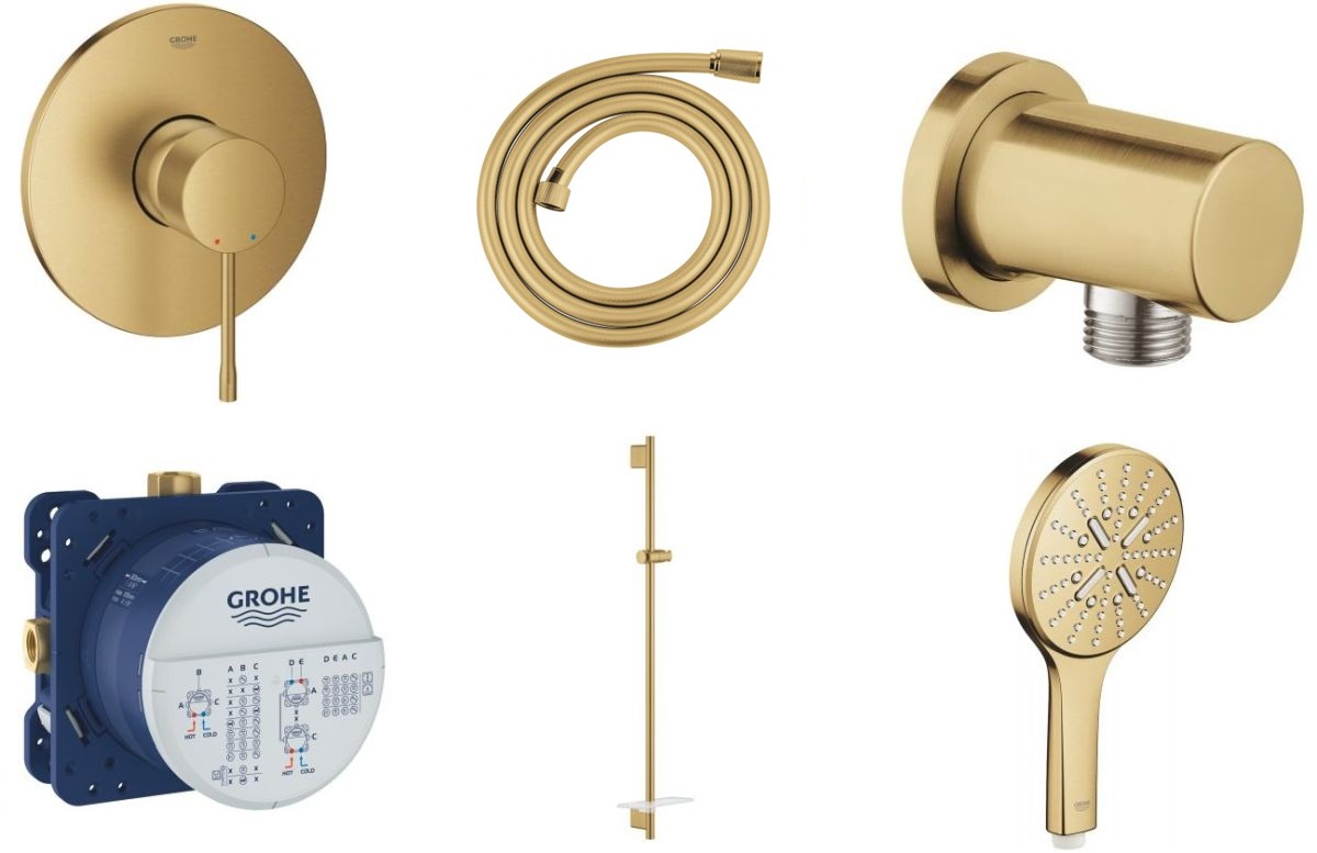 Set Duschbatterie Grohe Essence 24057GL1, Duschstange Grohe Rainshower 26603GL0, 26574GL0, 27057GL0, 35600000, 28388GL1