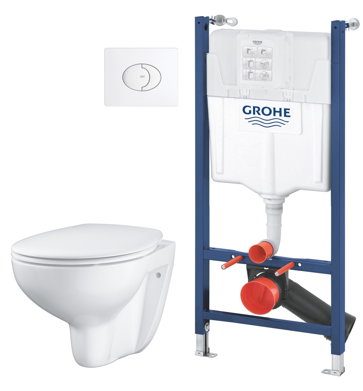 Set WC-Becken mit Absenkautomatik-Sitz Grohe Bau Ceramic 39351000, Unterputzrahmen Grohe Solido 38971000, 38506SH0