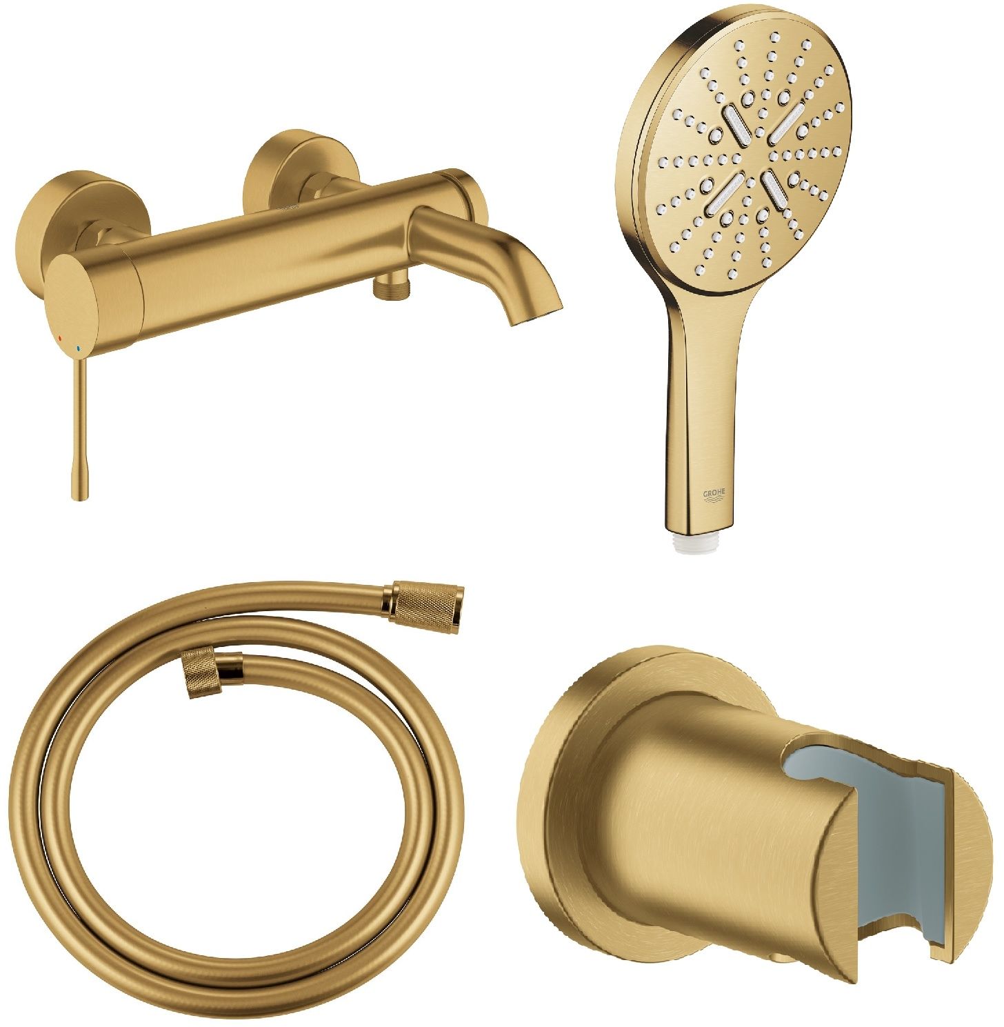Set Badewannen- und Duscharmatur Grohe Essence 33624GN1, Handbrause Grohe Rainshower 26574GN0, 27074GN0, 28362GL1