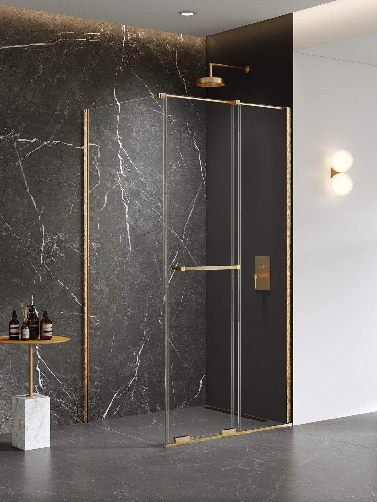 New Trendy Smart Gold Brushed Dusche 100x90 cm gold gebürstet/durchsichtiges Glas EXK-7561