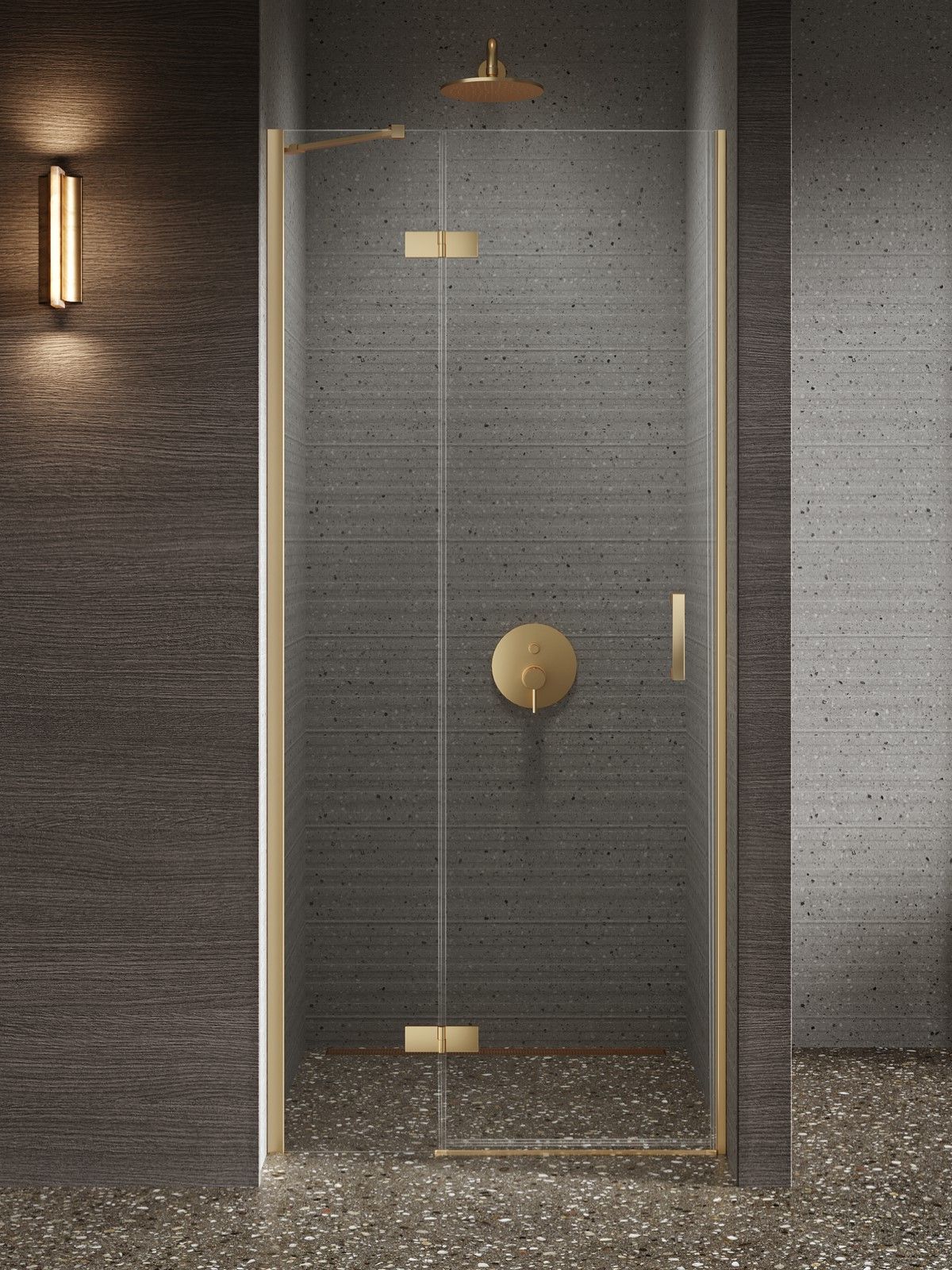 New Trendy Nesta Gold Brushed Duschtüren 90 cm aufklappbar gold gebürstet/durchsichtiges Glas D-0868A