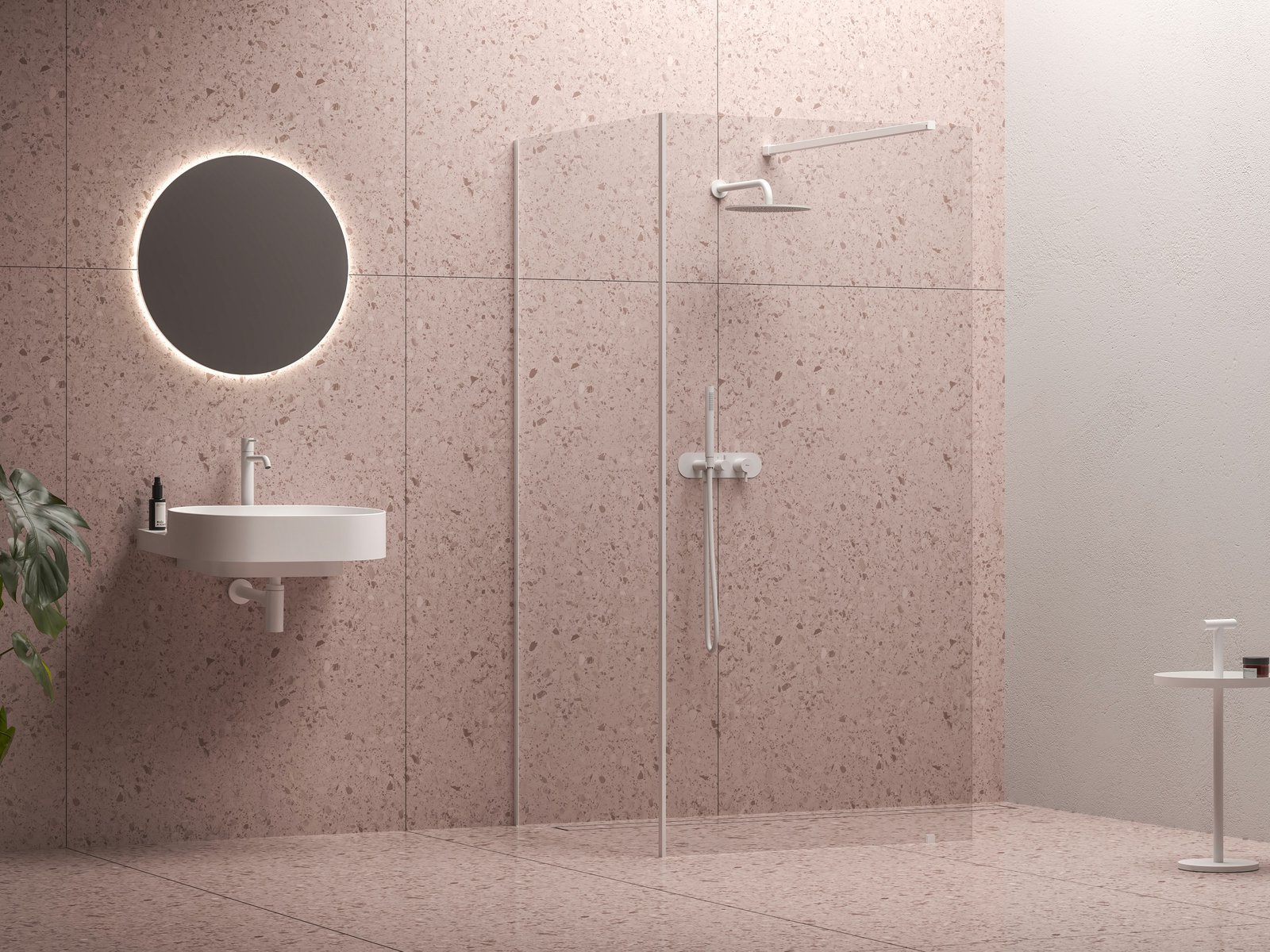 Ravak Walk-In Corner Eine Reihe von Wänden 110 cm weiß Matte/durchsichtiges Glas GW1CD4E0SZ1