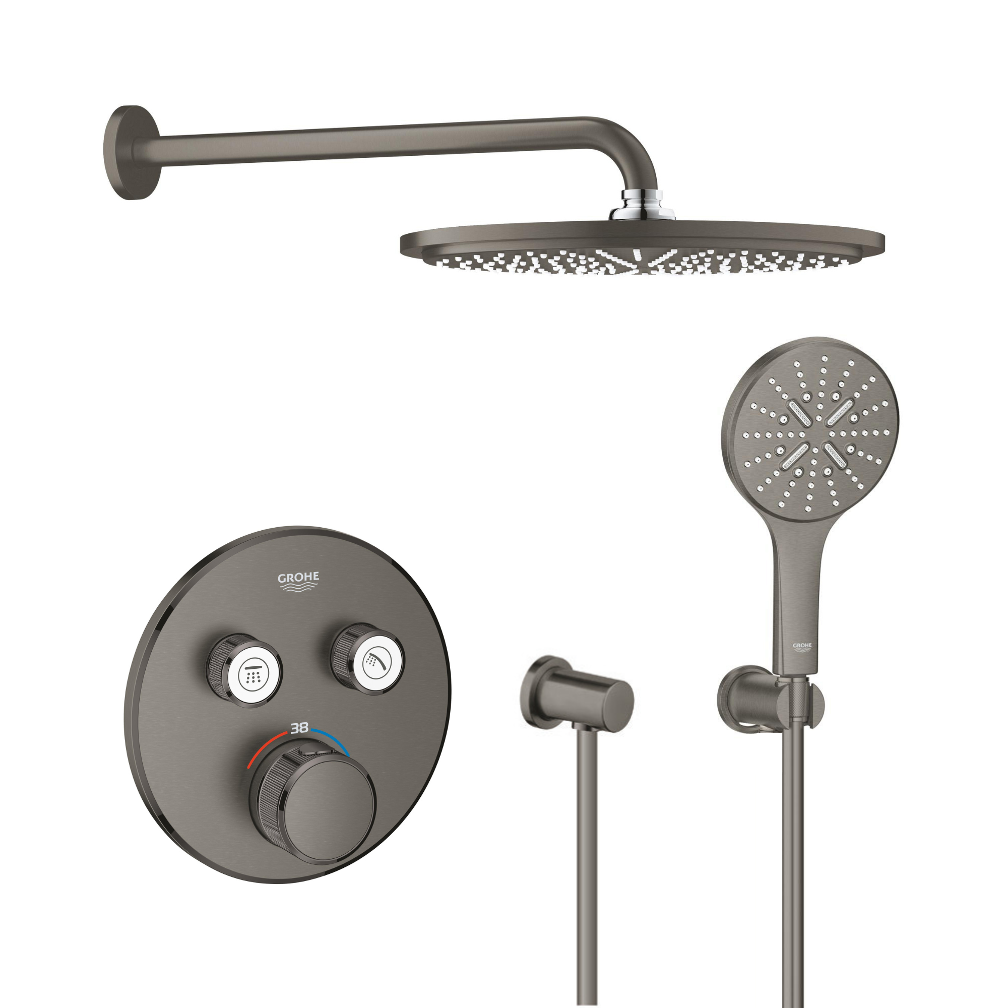 Set Kopfbrause mit Arm Grohe Rainshower 26066AL0, Badewannen- und Duscharmatur Grohe Grohtherm SmartControl 29119AL0, 26574AL0, 27057AL0, 27074AL0, 28362A01