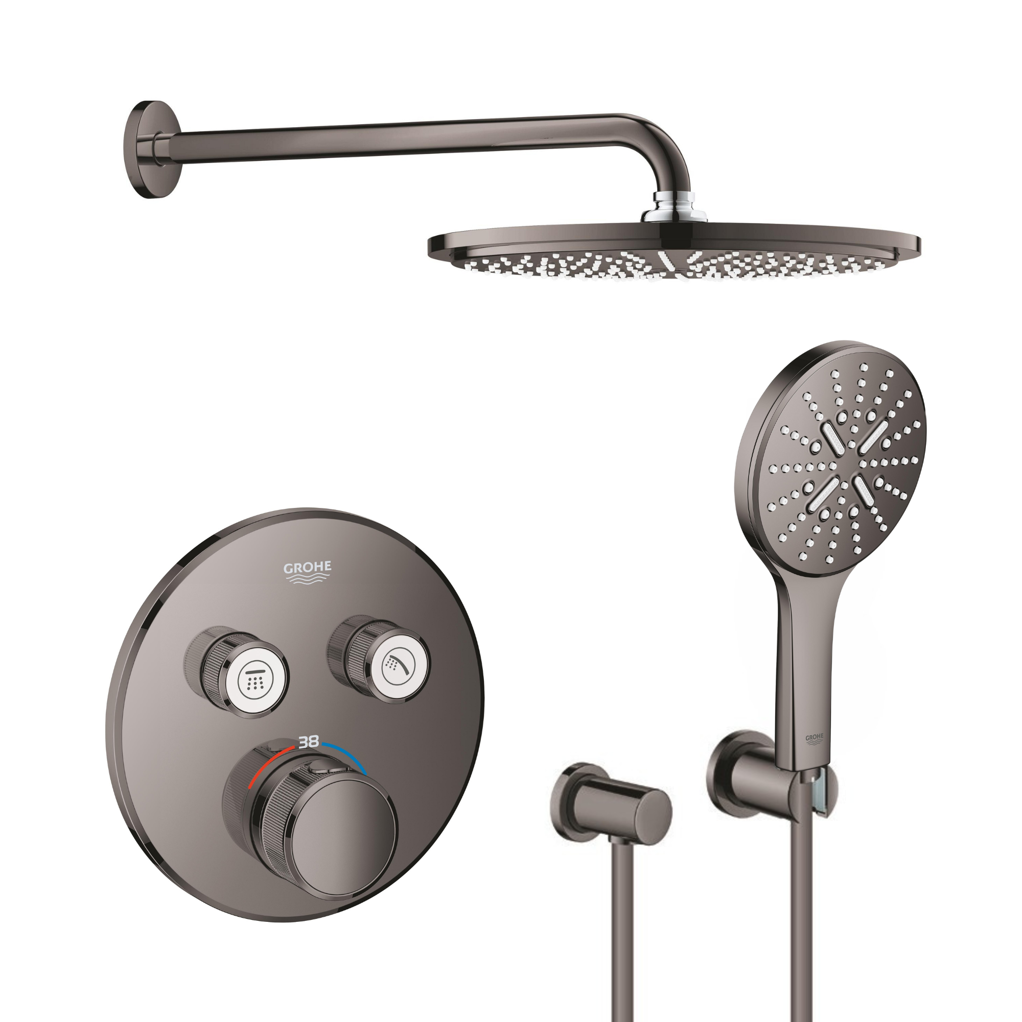 Set Kopfbrause mit Arm Grohe Rainshower 26066A00, Badewannen- und Duscharmatur Grohe Grohtherm SmartControl 29119A00, 26574A00, 27057A00, 27074A00, 28362A01