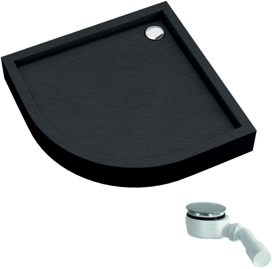 Schedline Favory Plus Black Stone Viertelkreis-Duschwanne mit Siphon 80x80 cm schwarz 3ST.F1O-8080/C/ST