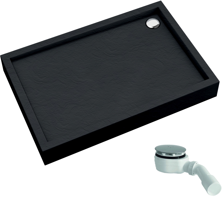Schedline Favory Plus Black Stone Rechteckige Duschwanne mit Siphon 100x80 cm schwarz 3ST.F1P-80100/C/ST