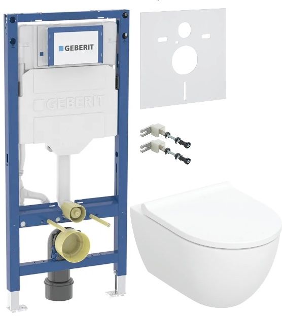 Set WC-Becken mit Absenkautomatik-Sitz Geberit Acanto 502.774.00.1, Unterputzrahmen Geberit Duofix 111.320.00.6, 111.815.00.1, 156.050.00.1